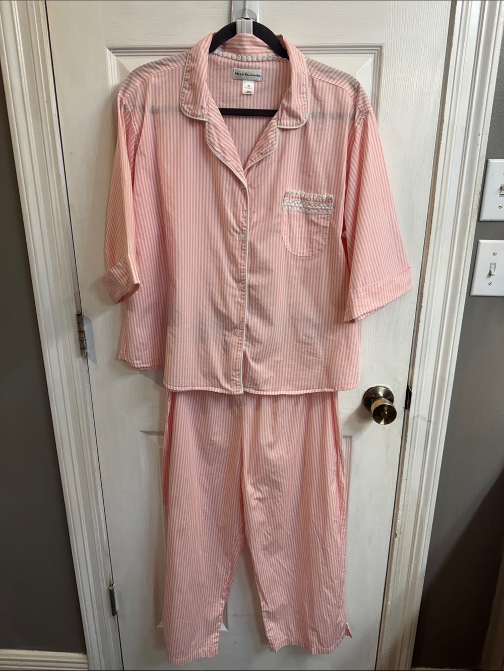Miss Elaine Light Pink Striped Two-Piece Pajama Set